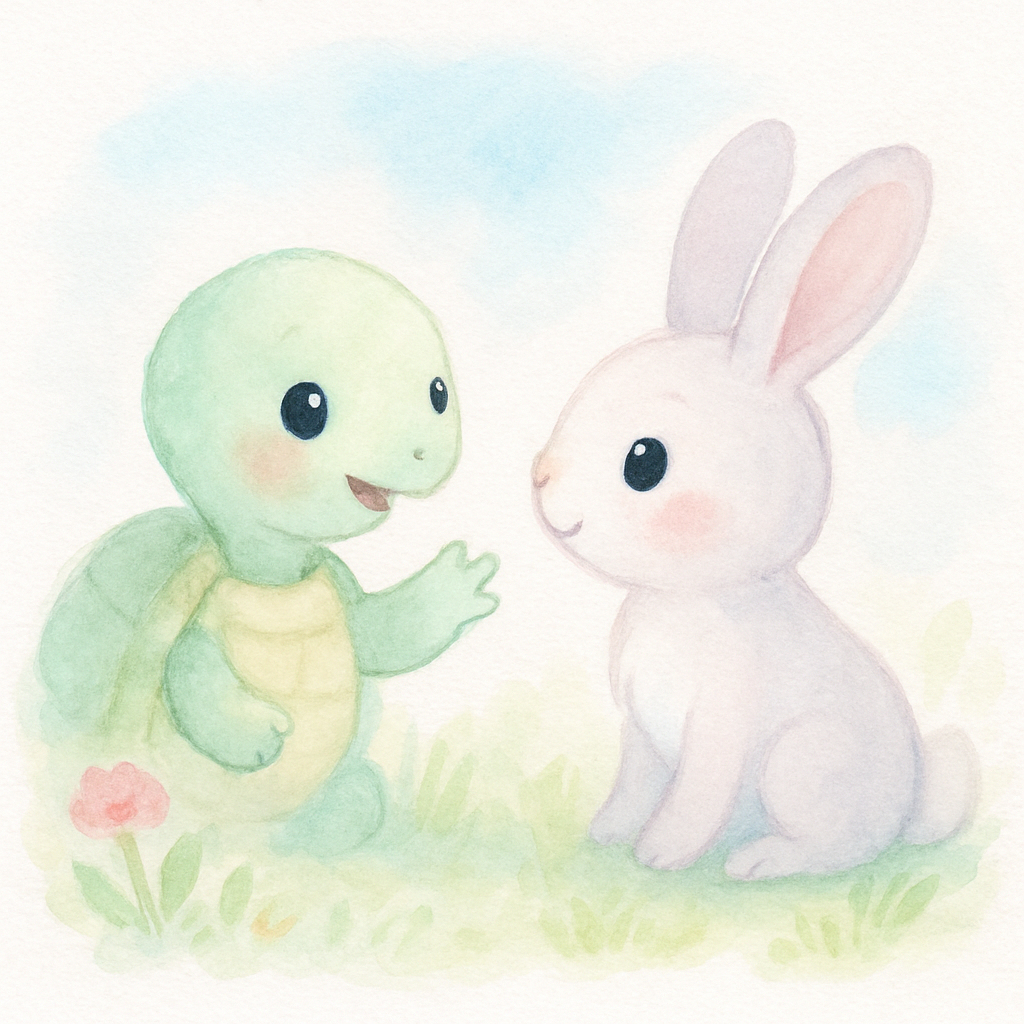 육지에서 자라가 토끼에게 용궁 이야기를 하며 유혹하는 장면